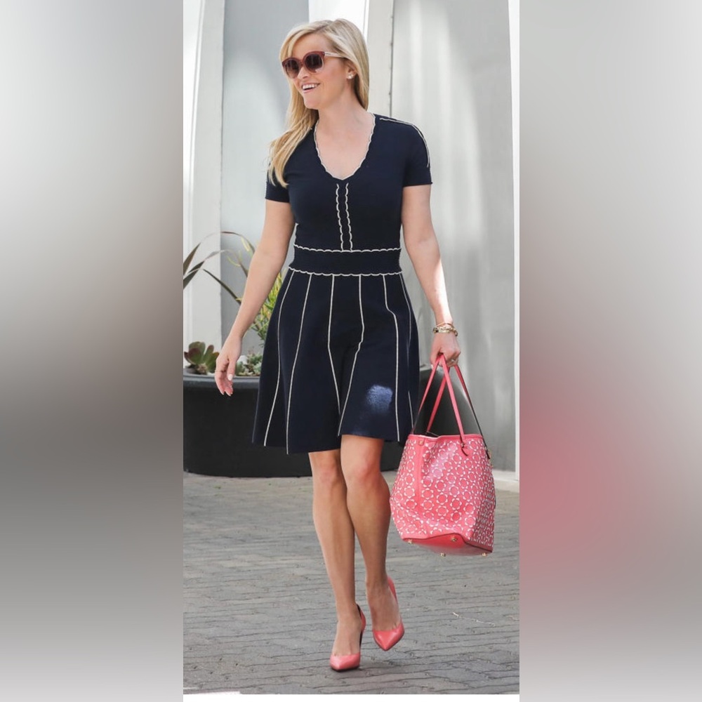 Draper James Navy Blue and White Sweater Dress Size XL